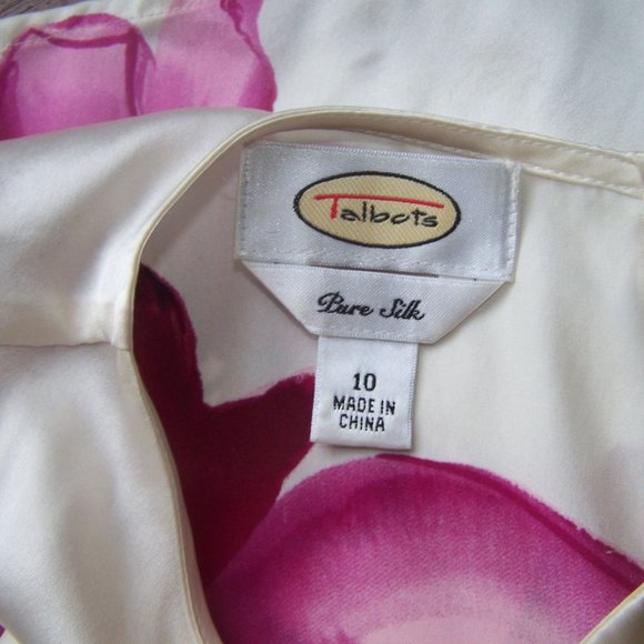 Talbots Silk Top Tunic Pink 10 Sleeveless Floral - Picture 7 of 8